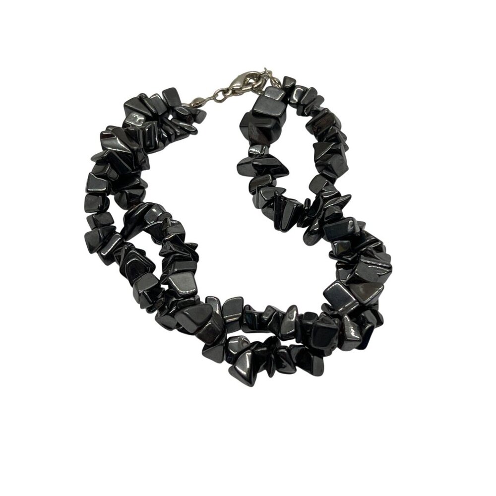 Hematite Chip Bracelet 2 Strands Twist Adjustable 7 3/4" - 10"